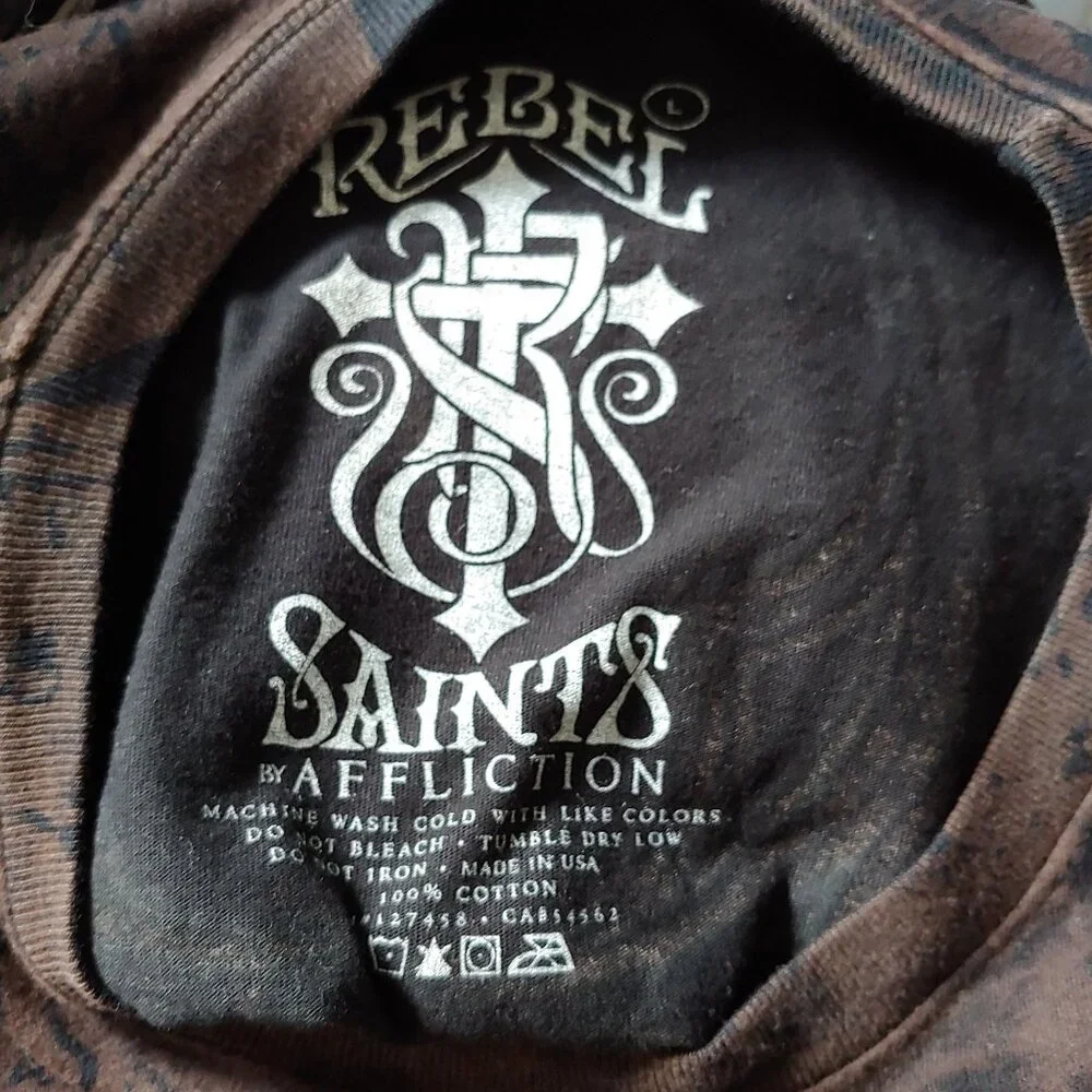 Saints By Affliction Garage Tattoo Grunge Biker Cross Angel Wings Men T-Shirt L - Picture 11 of 12